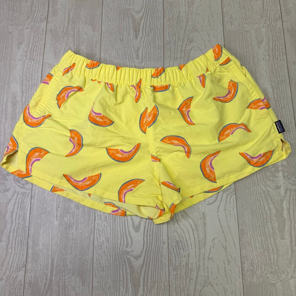 Patagonia Baggies Shorts Women's Medium Yellow Orange Cantaloupe Print